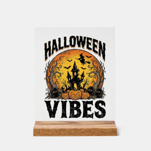 Señal Acrílica Vibraciones de Halloween Camiseta Vintage Luna Emb