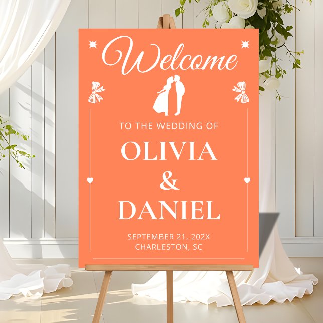 Señal Acrílica Vibrant Coral Wedding Greeting Sign (Subido por el creador)