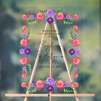 Señal Acrílica Vibrant Mexican Floral Fiesta Wedding