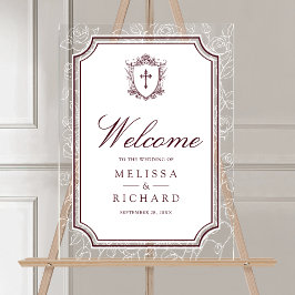 Señal Acrílica Victorian Burgundy Catholic Wedding Welcome