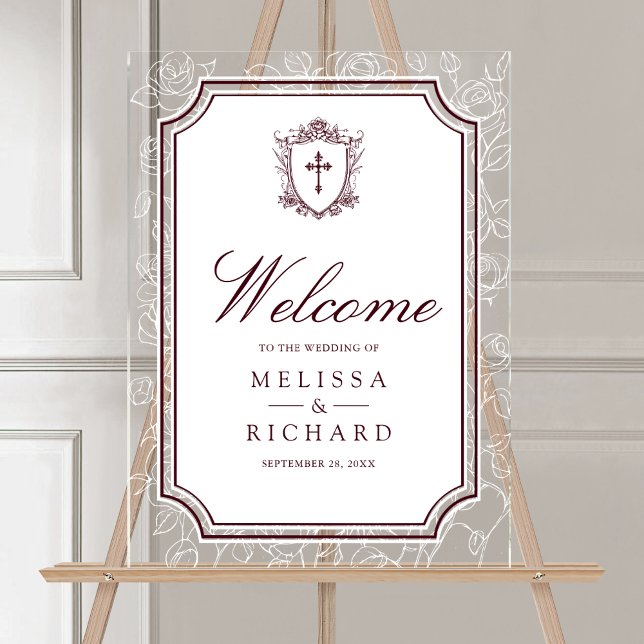 Señal Acrílica Victorian Burgundy Catholic Wedding Welcome (Subido por el creador)