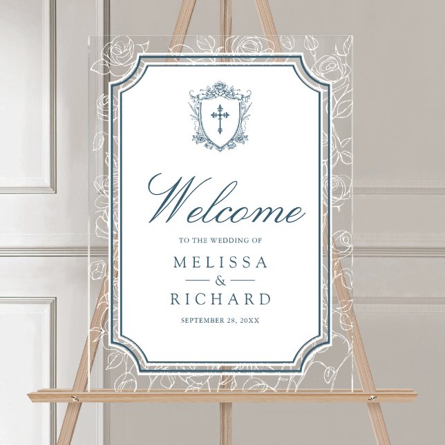Señal Acrílica Victorian Dusty Blue Catholic Wedding Welcome (Subido por el creador)
