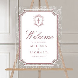 Señal Acrílica Victorian Dusty Rose Catholic Wedding Welcome