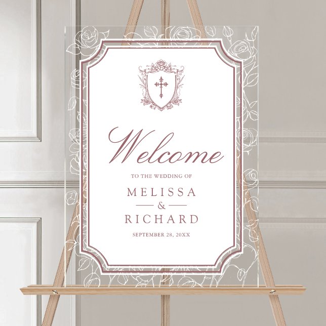 Señal Acrílica Victorian Dusty Rose Catholic Wedding Welcome (Subido por el creador)