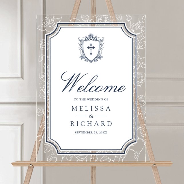Señal Acrílica Victorian Navy Blue Catholic Wedding Welcome (Subido por el creador)
