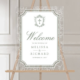 Señal Acrílica Victorian Sage Green Catholic Wedding Welcome