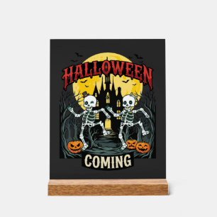 Señal Acrílica Viniendo Halloween Esqueletos Bailando Castillo Ca
