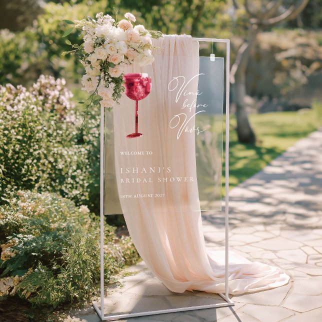 Señal Acrílica Vino Antes De Vows Rótulo Acrílico Ducha De Novias (Vino Before Vows Bridal Shower Acrylic Sign)