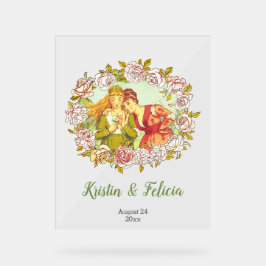 Señal Acrílica Vintage Art Nouveau LGBTQ Dos novias Boda
