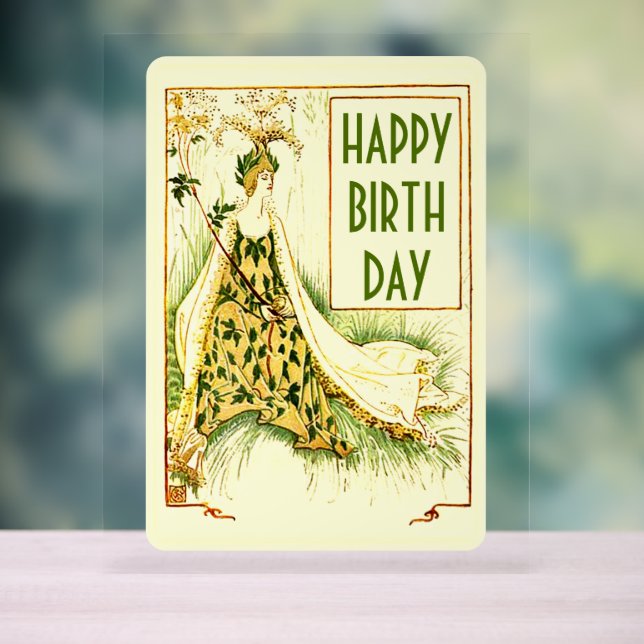 Señal Acrílica Vintage Nouveau Meadowdulce Walter Crane Cumpleaño (Neutral )