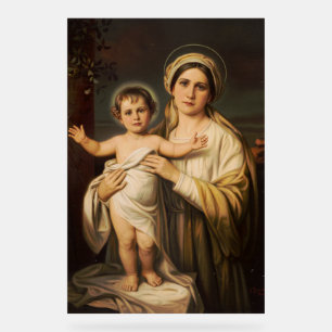 Señal Acrílica Virgen María sosteniendo al niño Jesús