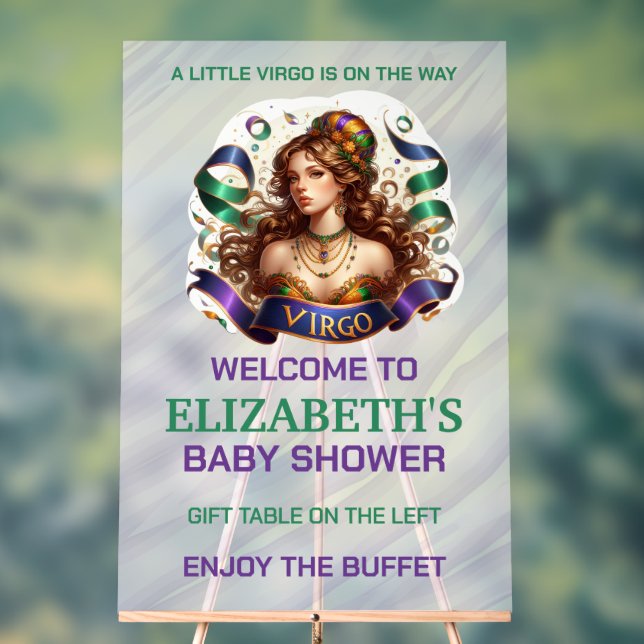 Señal Acrílica Virgo Zodiac Baby Shower Lavender and Green (Neutral )