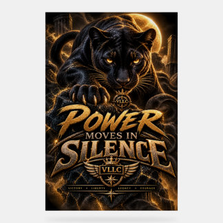 Señal Acrílica VLLC Power Moves In Silence Black Panther Motivati
