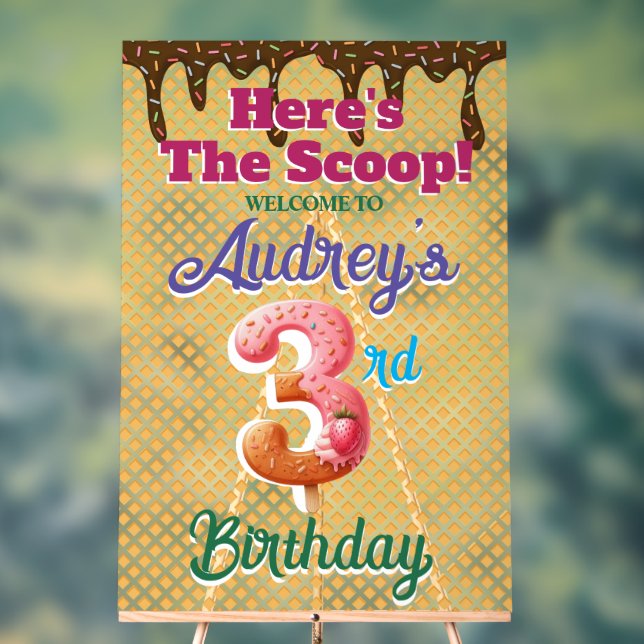 Señal Acrílica Waffle Ice Cream Cone tercer cumpleaños (Neutral )