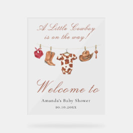 Señal Acrílica Watercolor Cowboy Western Baby shower Welcome