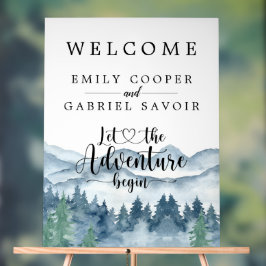 Señal Acrílica Watercolor Forest Mountain Wedding