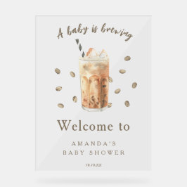 Señal Acrílica Watercolor Iced Coffee Frappe Baby Shower