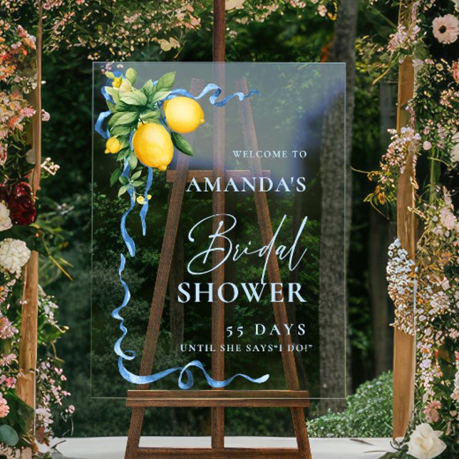Señal Acrílica Watercolor Lemon Blue Ribbon WELCOME Bridal Shower (Subido por el creador)