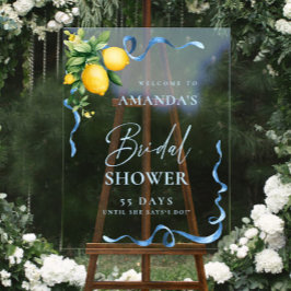 Señal Acrílica Watercolor Lemon Blue Ribbon WELCOME Bridal Shower