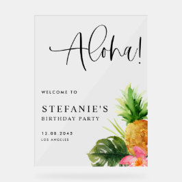 Señal Acrílica Watercolor Pineapple Aloha Birthday Party Luau
