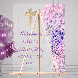 Señal Acrílica Watercolor Wisteria First Communion Welcome