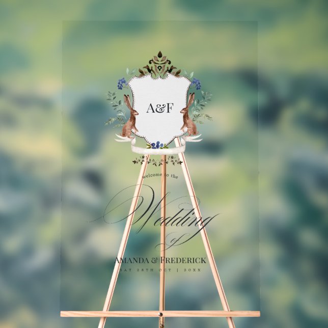 Señal Acrílica Watercolor Woodland Laurel Escudo Monograma Bienve (Neutral )