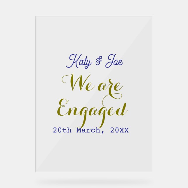 Señal Acrílica We are Engaged purple gold name date elegant simpl (Anverso)
