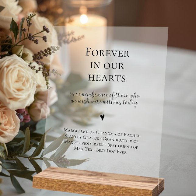 Señal Acrílica Wedding Forever In Our Hearts Memorial (Wedding Forever In Our Hearts Memorial Acrylic Sign)