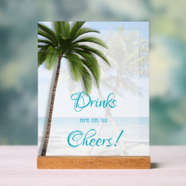 Señal Acrílica Wedding Open Bar Palm Trees Acrylic Sign