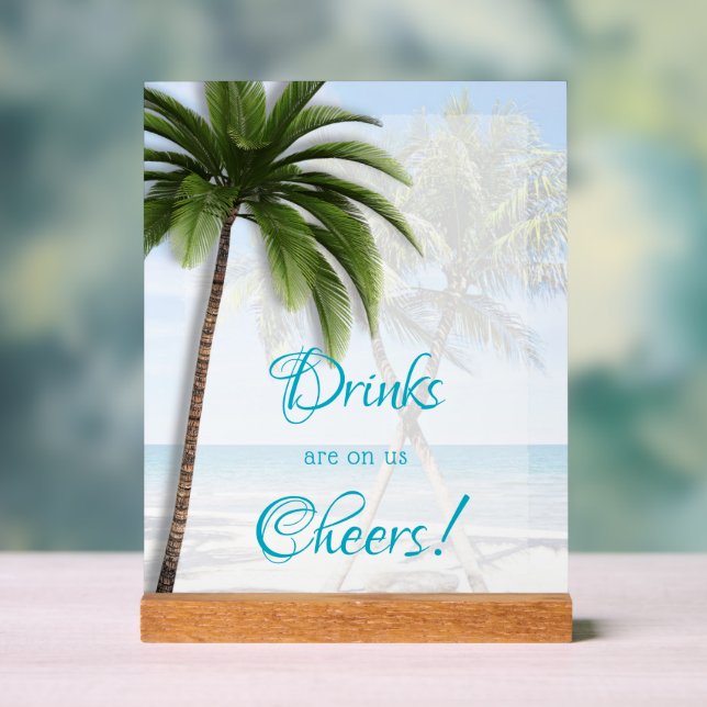 Señal Acrílica Wedding Open Bar Palm Trees Acrylic Sign (Neutral )