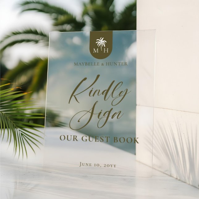 Señal Acrílica Wedding Palm Monogram Kindly Sign Our Guest Book (Subido por el creador)