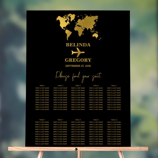 Señal Acrílica Wedding Passport Black Gold Seating Chart (Neutral )