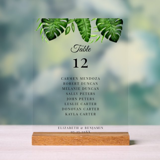 Señal Acrílica Wedding Seating Chart Table Tropical Greenery  (Neutral )