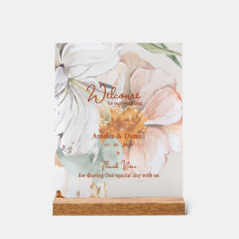 Señal Acrílica Wedding Welcome Acrylic Sign | Blush Peach Floral