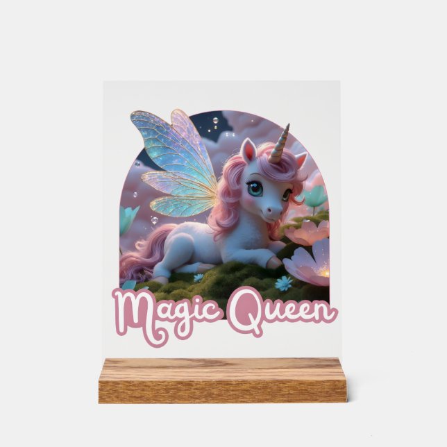 Señal Acrílica Weißes Einhorn mit Flügeln - Magic Queen (Anverso)