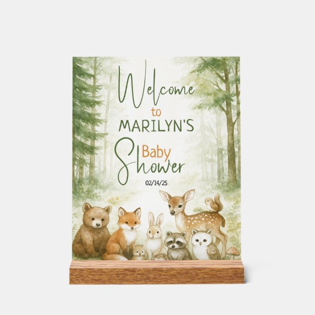 Señal Acrílica Welcome Baby Shower Baby Animals (Anverso)