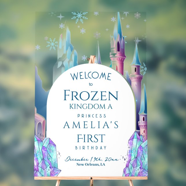 Señal Acrílica Welcome Frozen Kingdom 1st Birthday Cartoon Castle (Neutral )