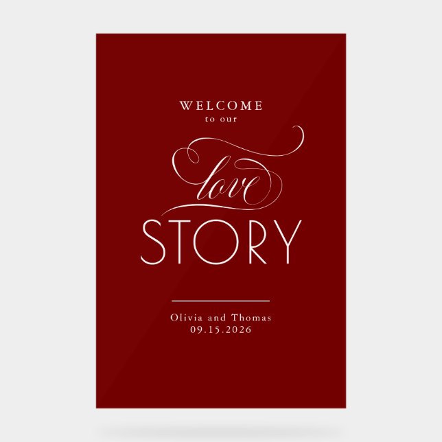 Señal Acrílica Welcome To Our Love Story Red Wedding Welcome (Anverso)