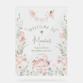Señal Acrílica Whimsical garden Fairy First Birthday Welcome