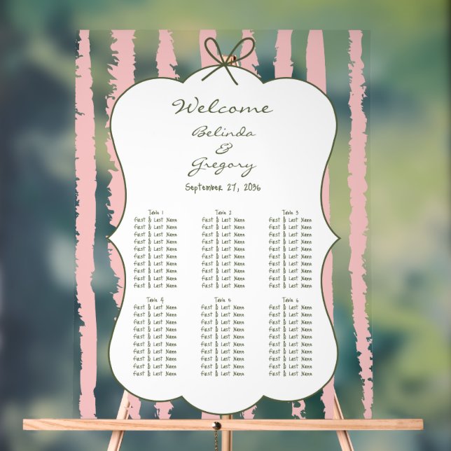 Señal Acrílica Whimsical Stripe Handwritten Wedding Seating Chart (Neutral )