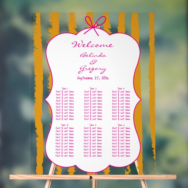 Señal Acrílica Whimsical Stripe Handwritten Wedding Seating Chart (Neutral )