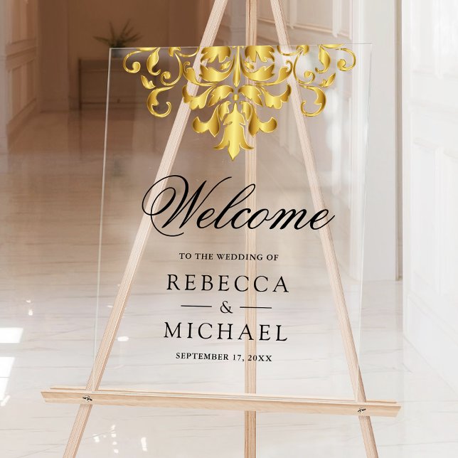 Señal Acrílica White Gold Damask Wedding Welcome (Subido por el creador)