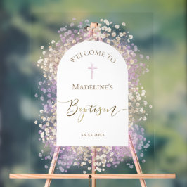 Señal Acrílica white lilac flowers Baptism welcome sign
