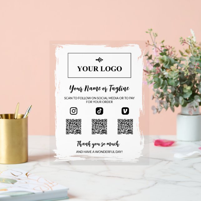 Señal Acrílica White Paint Your Logo Social Media Payment (Boda)