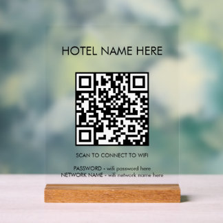 Señal Acrílica WIFI Detalles QR Código Nombre del hotel Simple