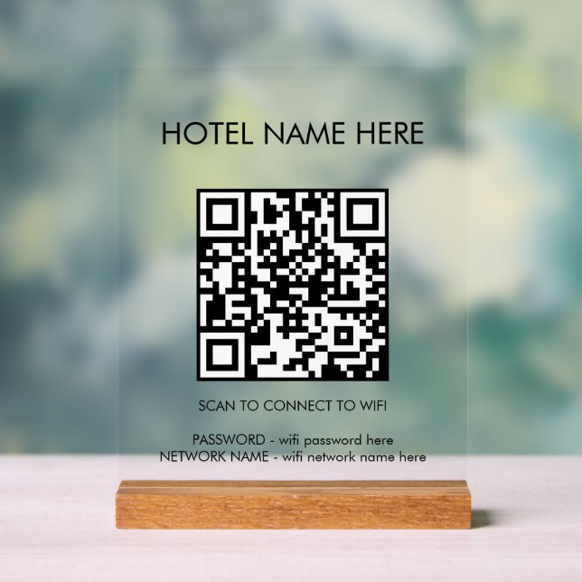 Señal Acrílica WIFI Detalles QR Código Nombre del hotel Simple (Neutral )