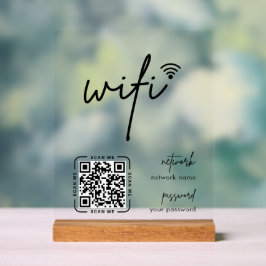 Señal Acrílica Wifi Network QR Code White Modern Business