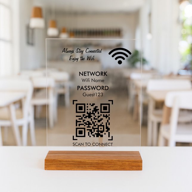 Señal Acrílica Wifi Network With QR Code Custom Text For Guests (Subido por el creador)