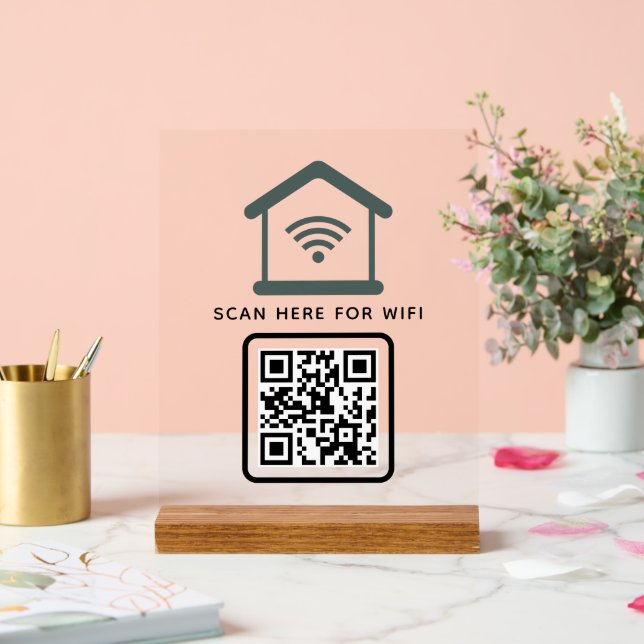 Señal Acrílica Wifi QR Code Scan para conectar autoadhesivo (Boda)