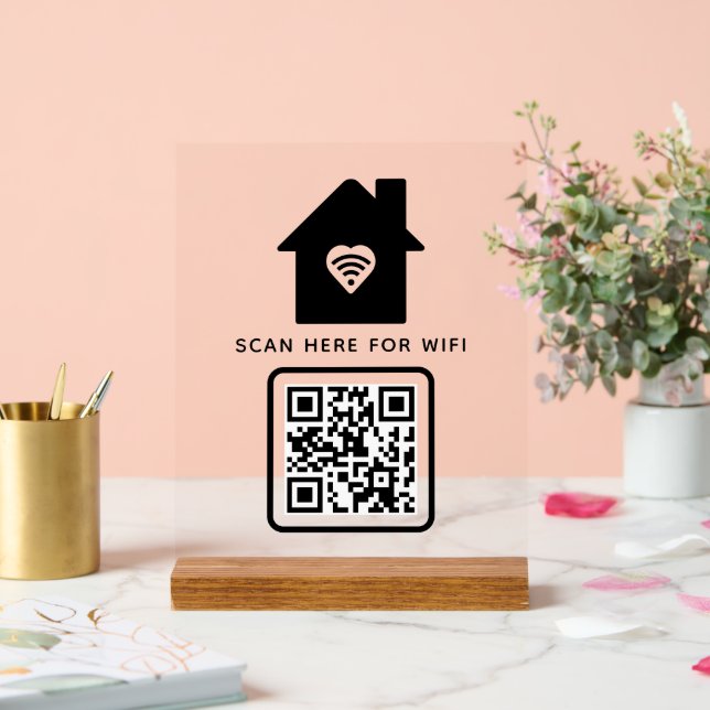 Señal Acrílica Wifi QR Code Scan para conectar autoadhesivo (Boda)